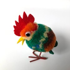 Vintage STEIFF Pom Pom Posable ROOSTER - Wool with Metal Legs - NO ID - 2.5