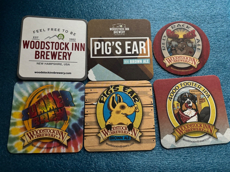 6 DIF. CRAFT BREWERY BEER COASTERS WOODSTOCK INN NORTH WOODSTOCK NEW HAMPSHIRE