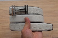 No Jointed White Genuine CROC Leather Men's Belt - W 1.5"