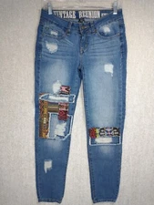 Vintage Rewash Reunion Sz 1/2 Jeans Boho Distressed Patches Embroidery 27x31