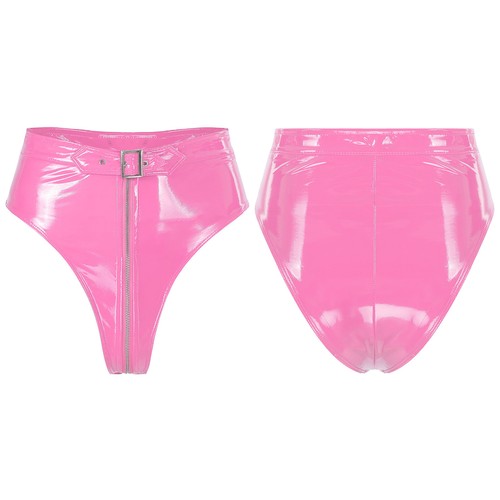 Womens Latex Wet Look Booty Shorts High Waisted Zipper Crotch Cheeky Hot Pants - Picture 60 of 70