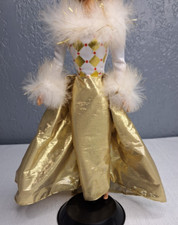 Gold Column Gown w/Train Diamond Design Fitted Bodice and Feather Neck  Wrists