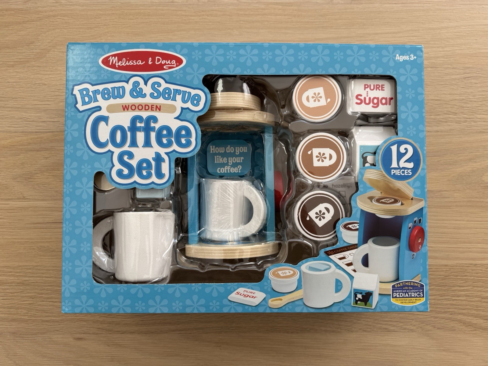 Brand NEW Melissa & Doug 12pcs Brew & Serve Wooden Coffee Set for Kids