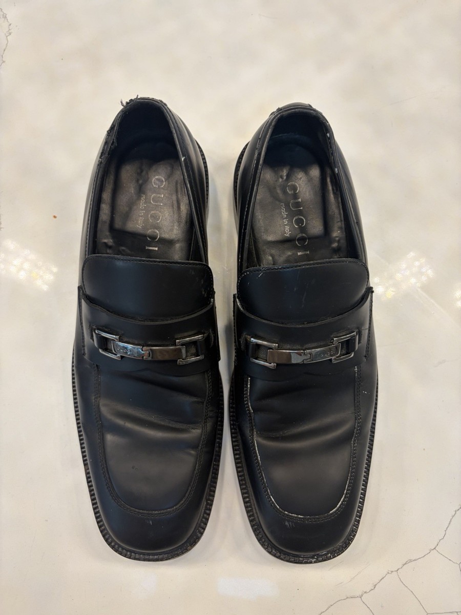 Vintage Gucci Men's Black Leather Horsebit Loafers - Made in Italy