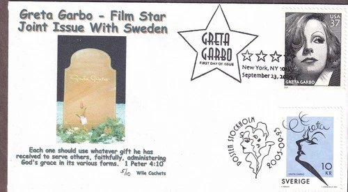 Greta Garbo FDC, Joint Issue with Sweden, Wile Cachets, 3943