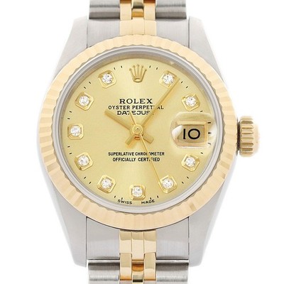 Rolex Damen Datejust 69173 Champagner Diamant 18K Gold Stahl Jubiläum Armbanduhr