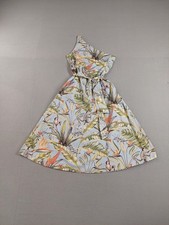 Ann Taylor Women Midi Dress 8 Blue Tropical Print One Shoulder Sleeveless Summer