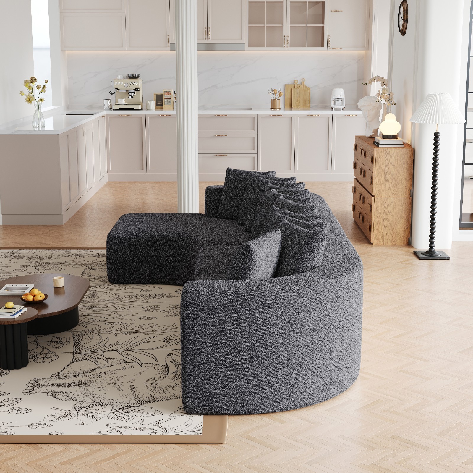 131.1-inch Chenille Sectional Modern Sofa Set,Includes 10 Pillows (Left Chaise)