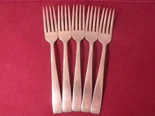 Set Of 5 Dinner Forks Oneida Deluxe Stainless Satin Accent Frosted 7-3/8”