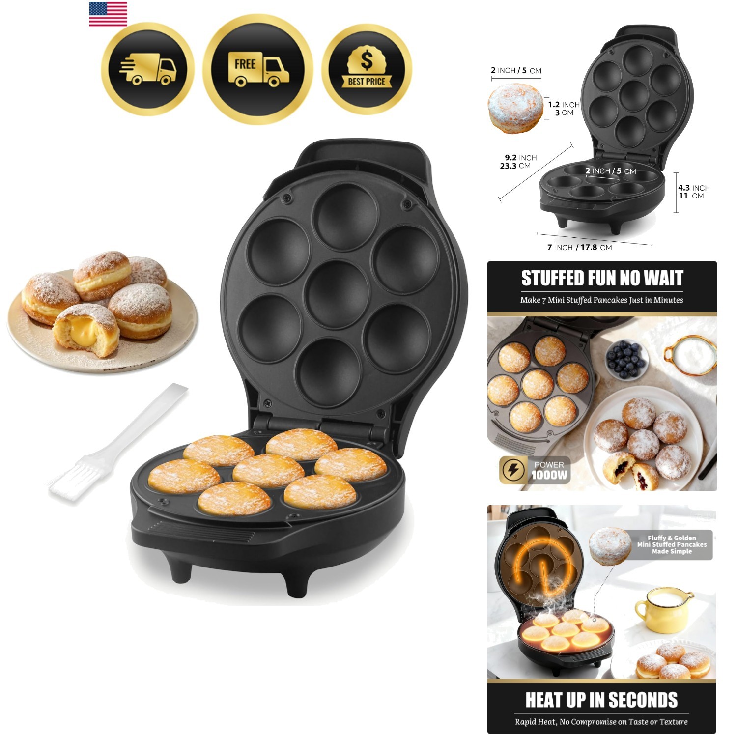 Mini máquina para hacer panqueques rellenos, sartén eléctrica para hacer poffertjes Ebleskiver, danesa...