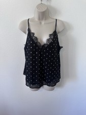 Adore Me Black Lace Trim Cami Tank Top Women  s Medium Sheer Gold Dot Sleeveless