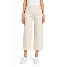 BLANKNYC Women Cream Raw Hem Crop Wide Leg High Rise 100 Cotton Jeans Size 27