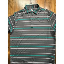FootJoy FJ Golf Polo Shirt Mens Large Gray Teal White Stripe Short Sleeve