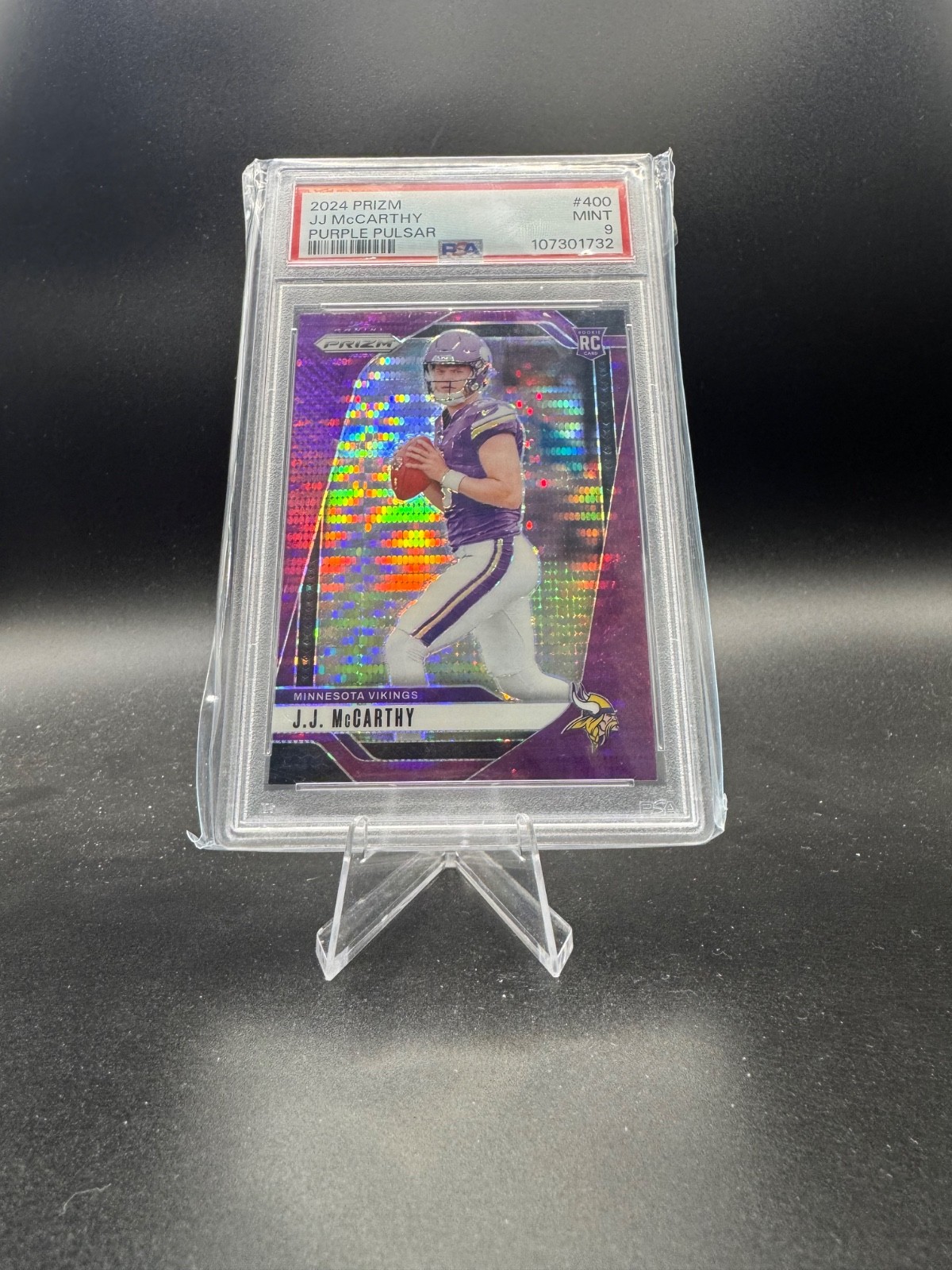 J.J. McCarthy (RC) #400 Purple Pulsar - 2024 Panini Prizm - PSA 9 Mint - Vikings