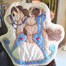 Teddy Bear Cotton Crib Bedding Set Blue/White w/ Quilt, Sheet, Skirt