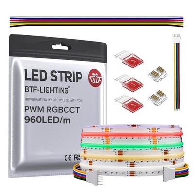 BTF-LIGHTING FCOB COB LED Strip RGBCCT 9.8FT 960LED/m Flexible Hi-Density DC24V