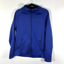 Nike Jacket Mens Large Blue Therma Dri Fit Track Full Zip Running Knit Hooded