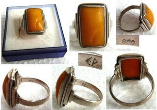 Orig alt Jugendstil Bernstein Ring 1920 Mann Frau Schmuck echt Silber 800 ostsee