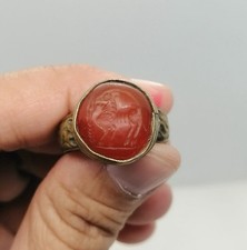 Roman Carnelian Intaglio Ring Carved Goat Animal Seal Size 9