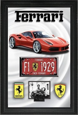 Ferrari Framed Display   F1 1929 Plate, Car & Enzo Tribute   23x35   Wall Art