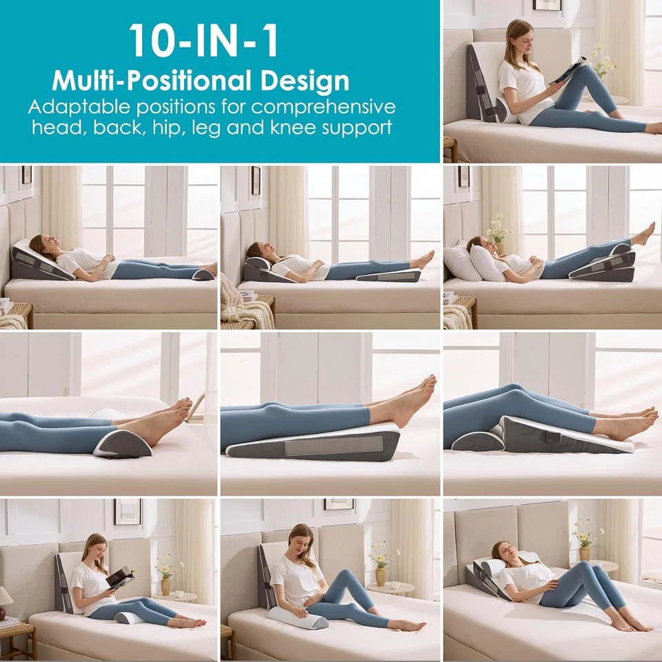 Juego de almohadas de cuña de 3 piezas para después de la cirugía, almohada de cabeza ácido 12 en + 1, blanco/gris Foto 4 de 4