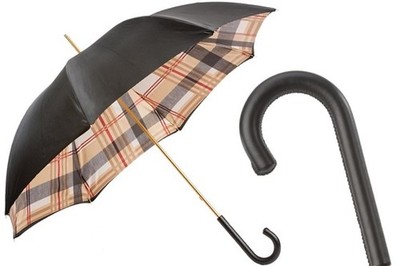 NEU PASOTTI  schwarzer Regenschirm mit Tartanmuster innen, Doppelgewebe
