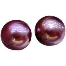 Pair of 11-12mm Natural South Sea Genuine Purple Round Loose Pearl Undrilled 122