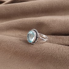 Sky Blue Topaz Gemstone 925 Sterling Silver Women Jewelry Handmade Promise Ring
