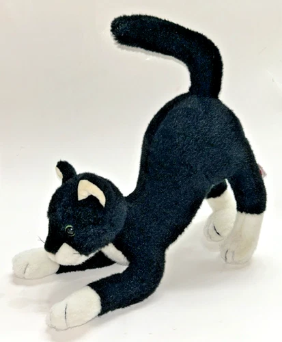 Vintage TY Black & White Cat Kitten Arched Back 1994 Plush 14" Long Tuxedo Kitty