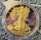 2016 1 Oz American Eagle Colorized Coin .999 Silver Gold Gilded Purple