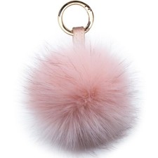 Faux Fox Fur Pom Pom Keychain Large Fluffy Fur Key Ring Hand Bag Charm 5.9in,...