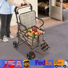 Foldable Shopping Cart, Shopping Cart with Seat for Elder Kids Max 100kg