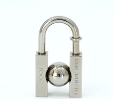 Auth Hermes Cadena Charm 2001 H Padlock Silver Metal with Box Key Holder