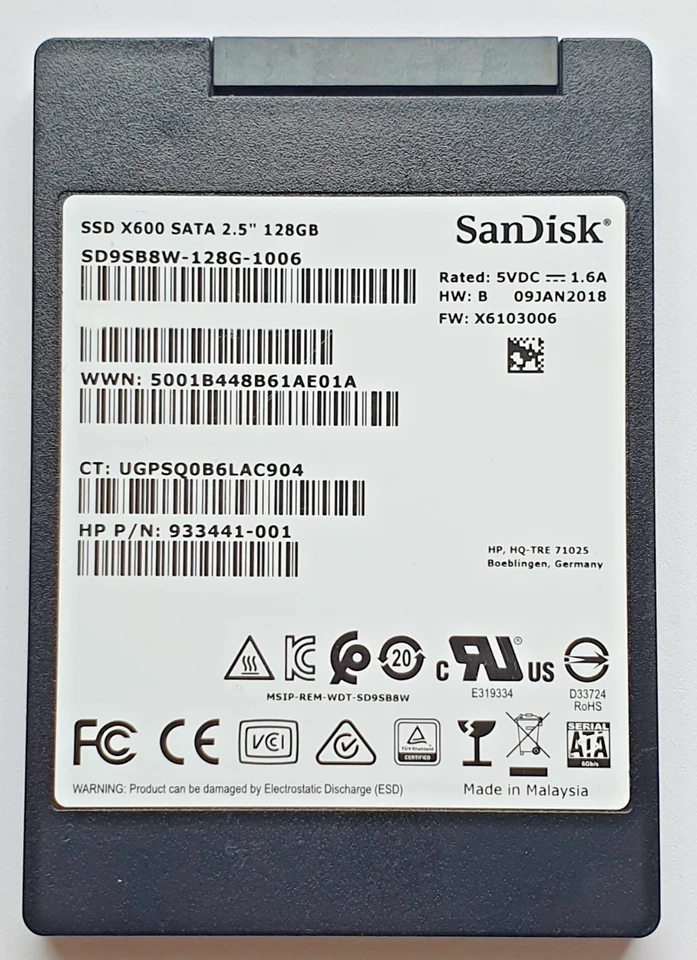 128 GB SATA III SanDisk X600 SD9SB8W-128G-1006 3D-NAND TLC SSD 2.5" Festplatte - Bild 1 von 1