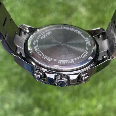 Bulova Marine Star Mens Black Chronograph Quartz Watch 100m SS Bracelet