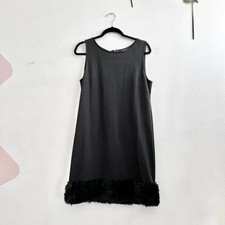 Dressbarn Black Fur Trim Dress Holidays Festive Christmas Party Y2K Glam Sz 16