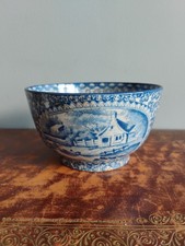 Early C19th Blue & White Don Pottery Staffordshire Bowl Farm Scene & Castle