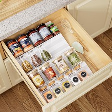 Spice Drawer Organizer 4 Tier, Adjustable Kitchen Seasoning Rack Tray