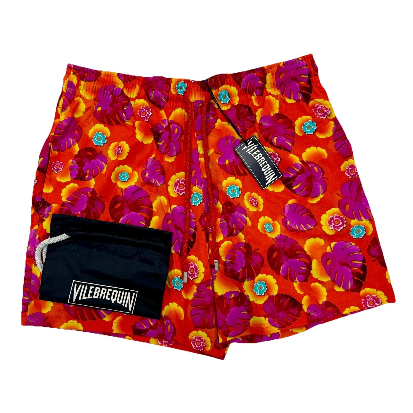 Pantalones Cortos de Natación Vilebrequin Para Hombre - Mezcla de Flores Moriscos Estilo Superflex: MSOC1F03 Rojo