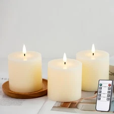3x3 inch Ivory Flameless Candles Set of 3 Flickering LED Candles Battery 