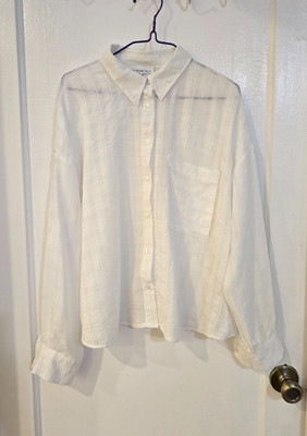 And Now This Women's White Textured Button-Down Blouse Shirt Size L