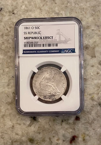 1861 O Seated Liberty Half Dollar 50c SS Republic Shipwreck Effect NGC