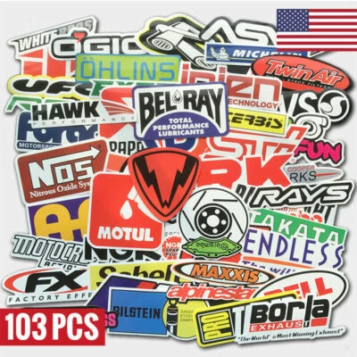100Pcs Auto Car Parts NHRA Drag Racing Vinyl Graphics Stickers Bomb Decals Pack