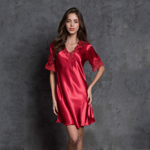Summer Women Ladies Silk Satin Nightdress Nightgowns Robes Pyjamas Sleepwear Pj - Picture 4 of 29