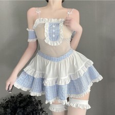 Lady Plaid Ruffle Lolita Dress Ruflfle Mesh Sweet Maid Costume Cosplay Sexy Cute