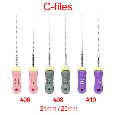 6 Pcs/Pack Dental 21/25mm C-Files Endo Root Canal File Stainless Steel Hand Use