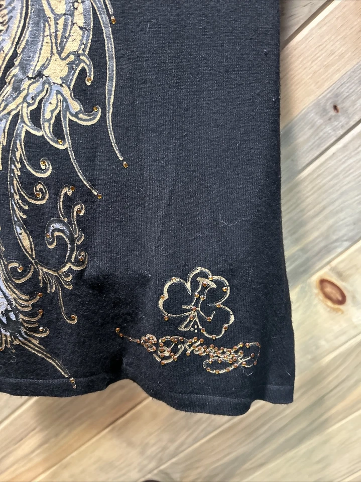 RARE ED HARDY LUCKY SHAMROCK PHOENIX TATTOO GROMMET LACE UP CAP SLEEVE DRESS - M - Image 4 of 4