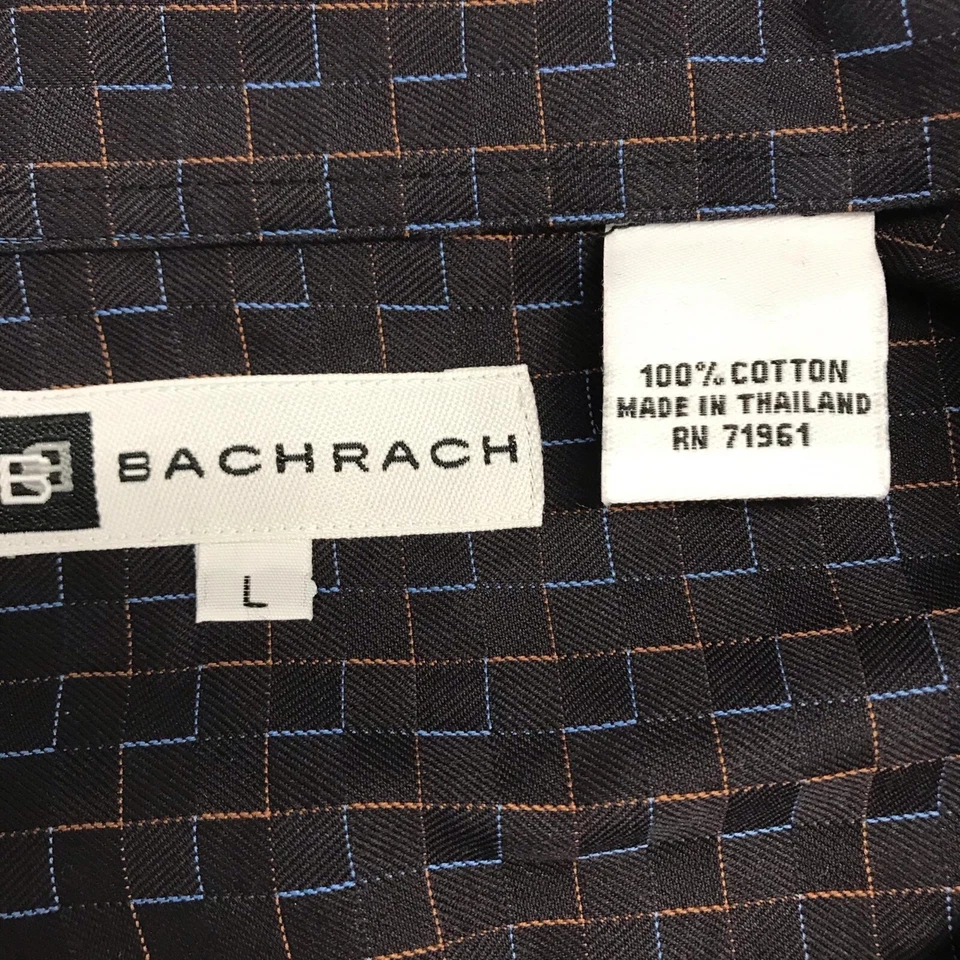 Мужская черная рубашка Bachrach с геометрическим принтом на нескольких пуговицах с длинным рукавом размер L - Изображение 4 из 4