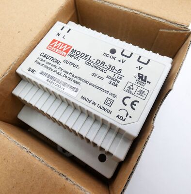 MW Meanwell DR-30-5 100-240VAC DC 5V 3.0A Schaltnetzteil -unused/OVP-