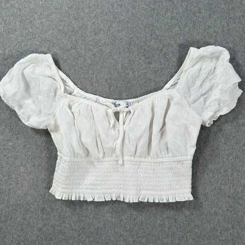 Hollister Y2K Babydoll Cropped Top Size Small White Swiss Dot Gauzy Milkmaid